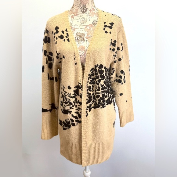 TWINE & STRING Tan and Black leopard print Cardigan Sweater size XL - Picture 1 of 14